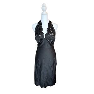 White House Black Market Women's Black Halter Eyelet Dress Size 0